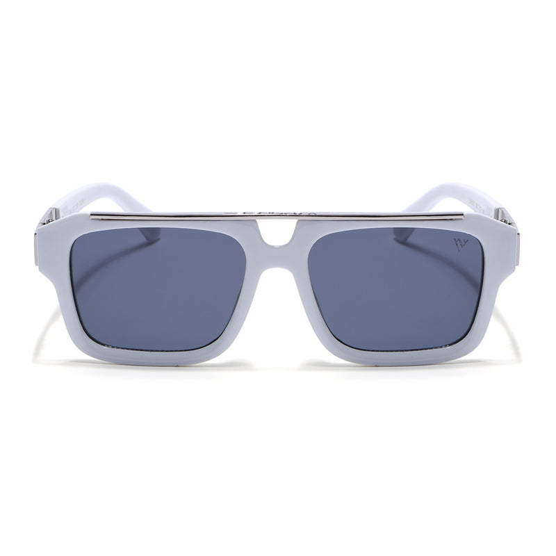 Wayfarer Sunglasses (Black Lens | White & Silver Frame - MG5387)