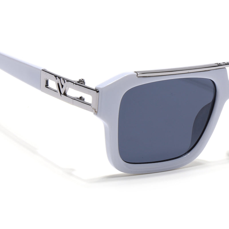 Wayfarer Sunglasses (Black Lens | White & Silver Frame - MG5387)