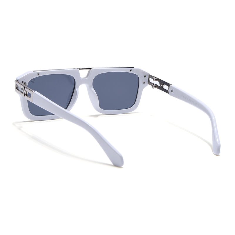 Wayfarer Sunglasses (Black Lens | White & Silver Frame - MG5387)