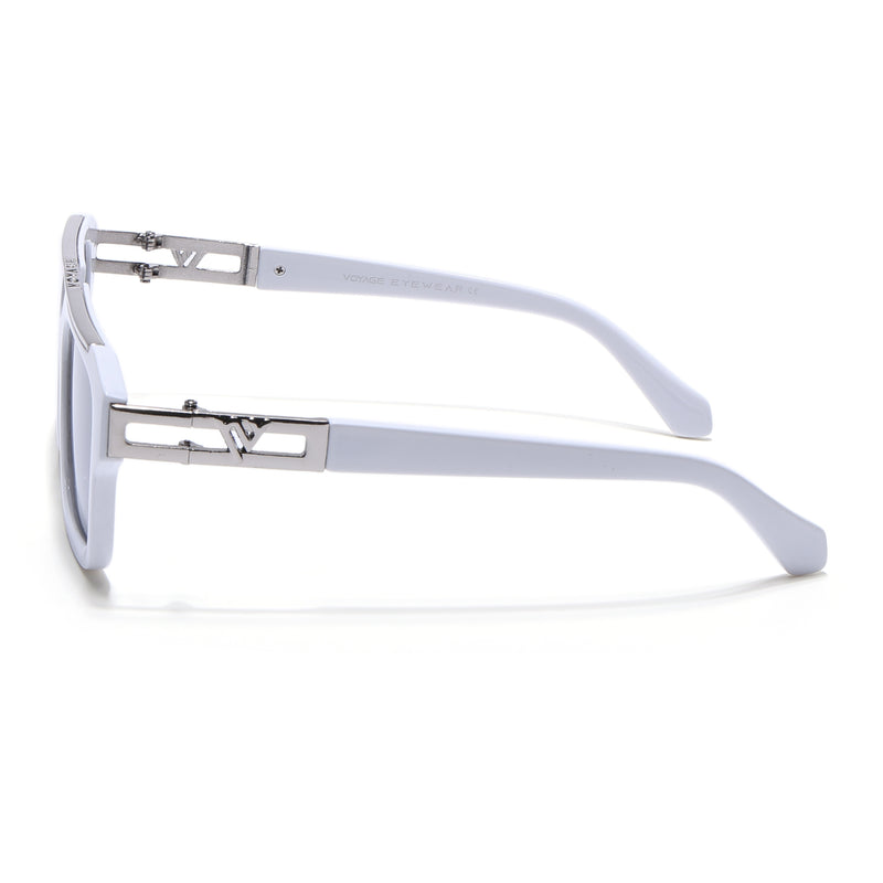 Wayfarer Sunglasses (Black Lens | White & Silver Frame - MG5387)