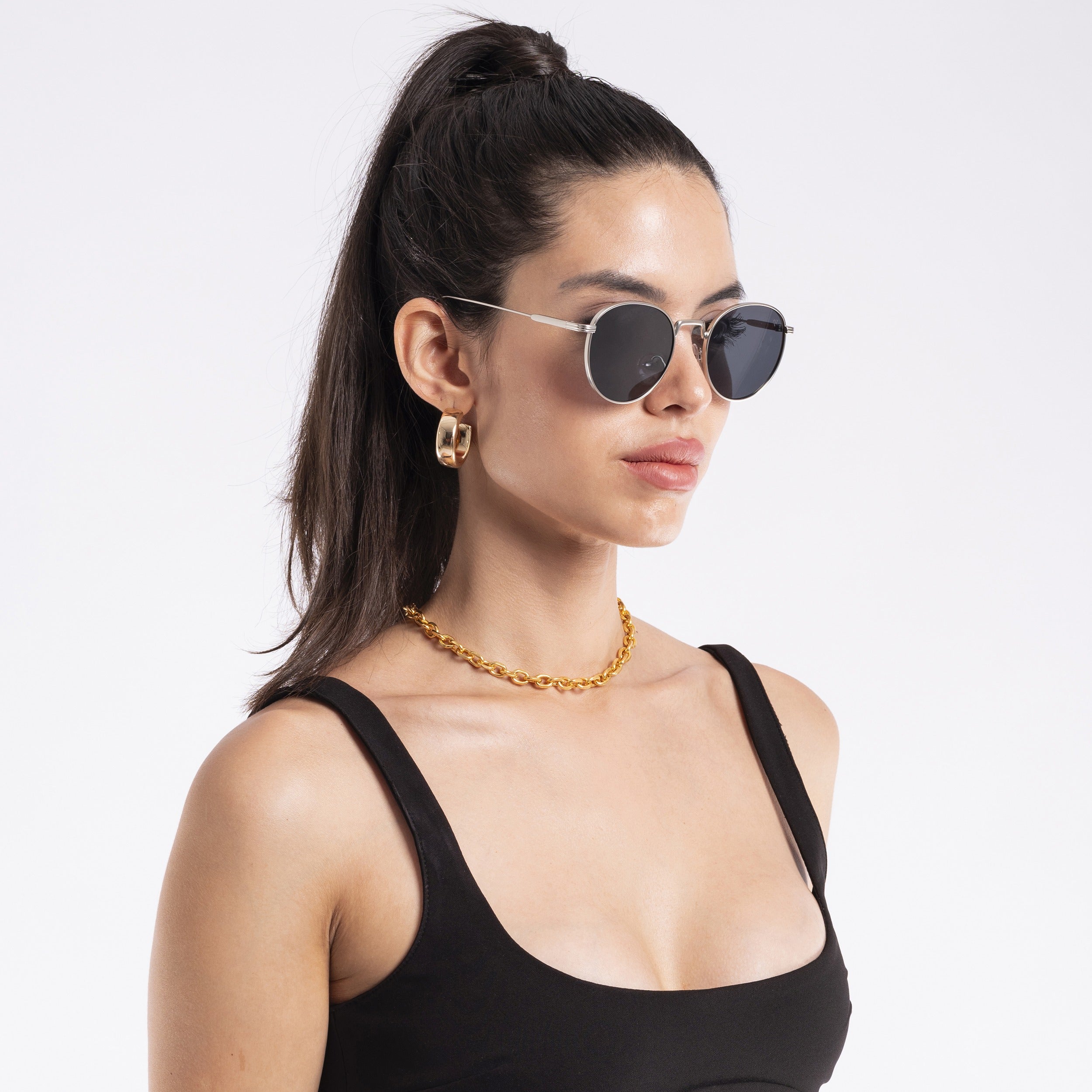 Sonic | Round Black Silver Sunglasses MG3051