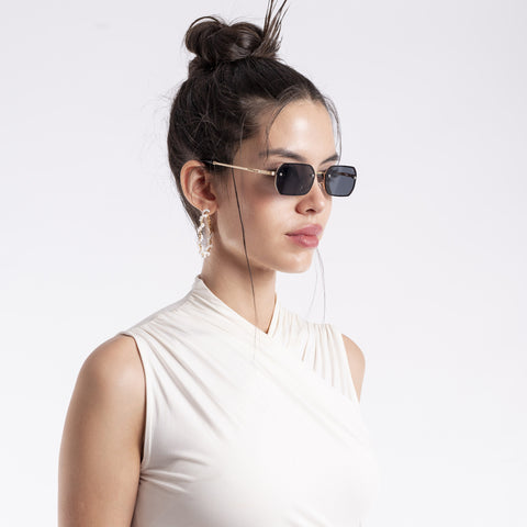 Bareline | Gold-Black Rectangle Sunglasses | MG4321