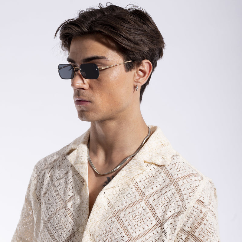 Bareline | Gold-Black Rectangle Sunglasses | MG4321