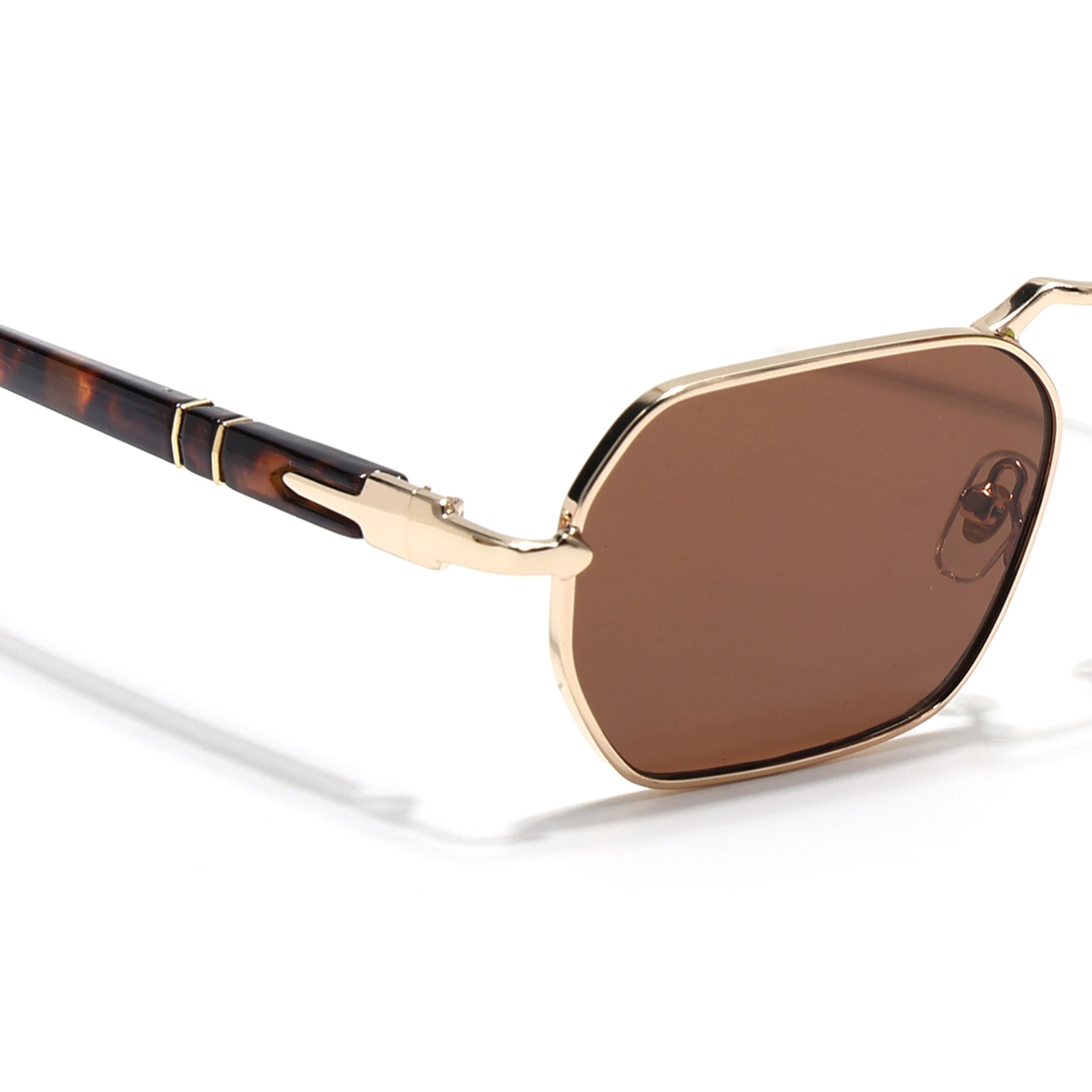 Hexagonal Sunglasses for Men & Women (Brown Lens | Golden Frame - MG7660)