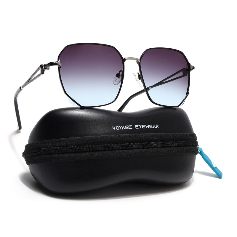 Oversize Sunglasses (Brown & Grey Lens | Black & Silver Frame - SLMG9109)
