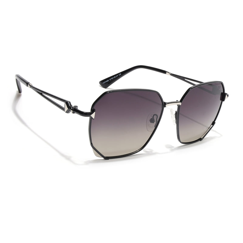 Oversize Sunglasses (Olive Lens | Black & Silver Frame - SLMG9110)