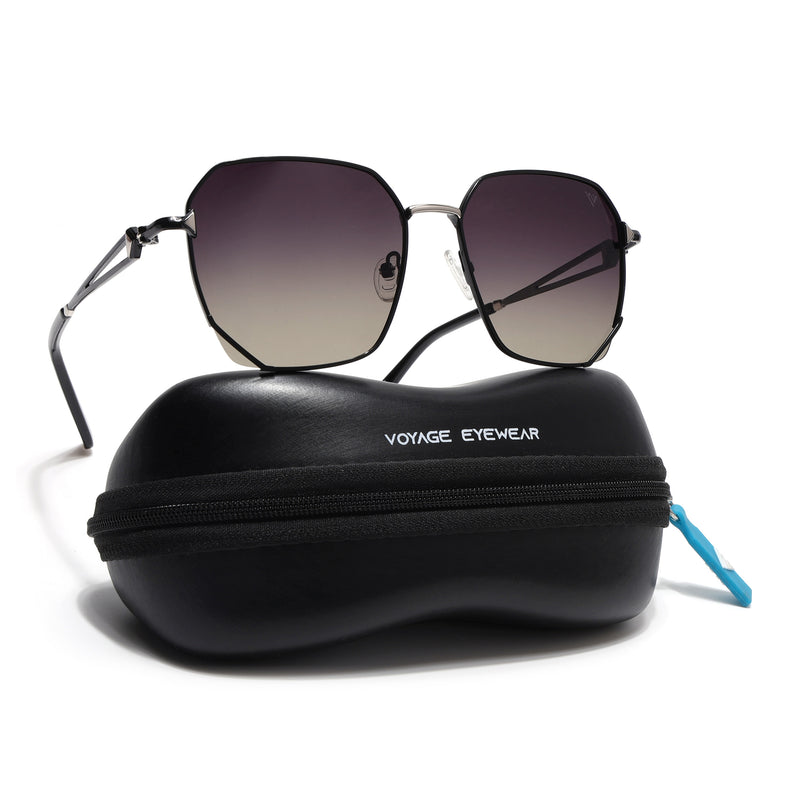 Oversize Sunglasses (Olive Lens | Black & Silver Frame - SLMG9110)
