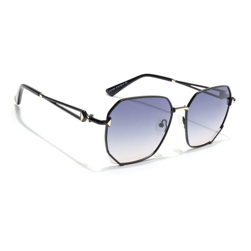 Oversize Sunglasses (Blue & Brown Lens | Black & Golden Frame - SLMG9111)