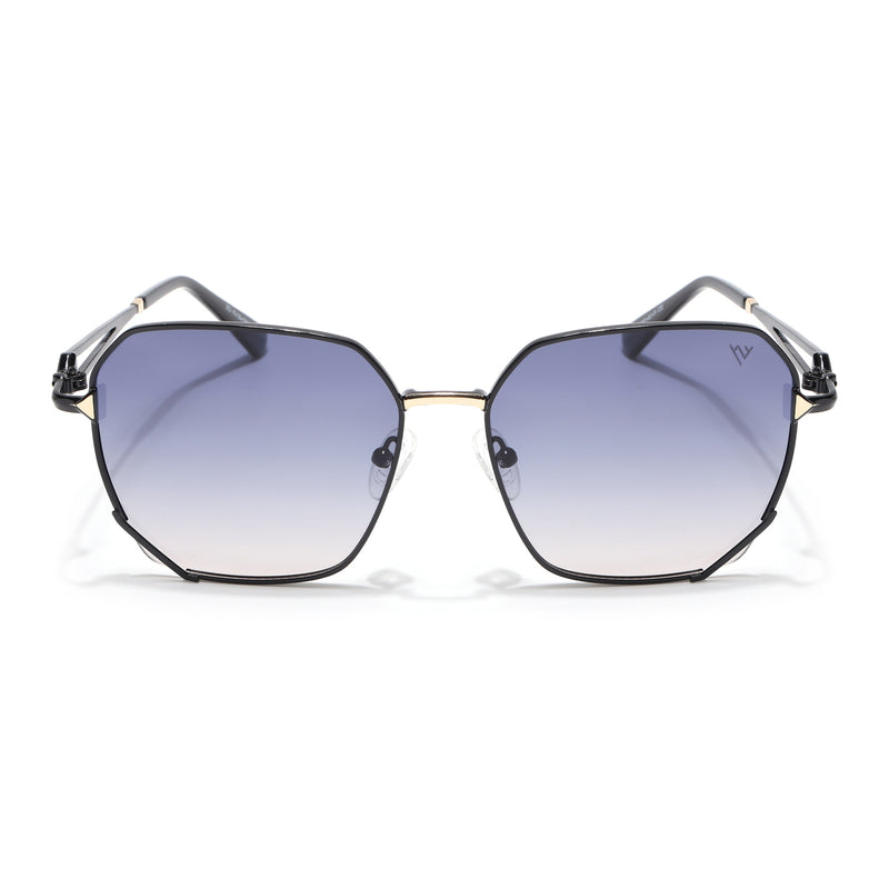 Oversize Sunglasses (Blue & Brown Lens | Black & Golden Frame - SLMG9111)