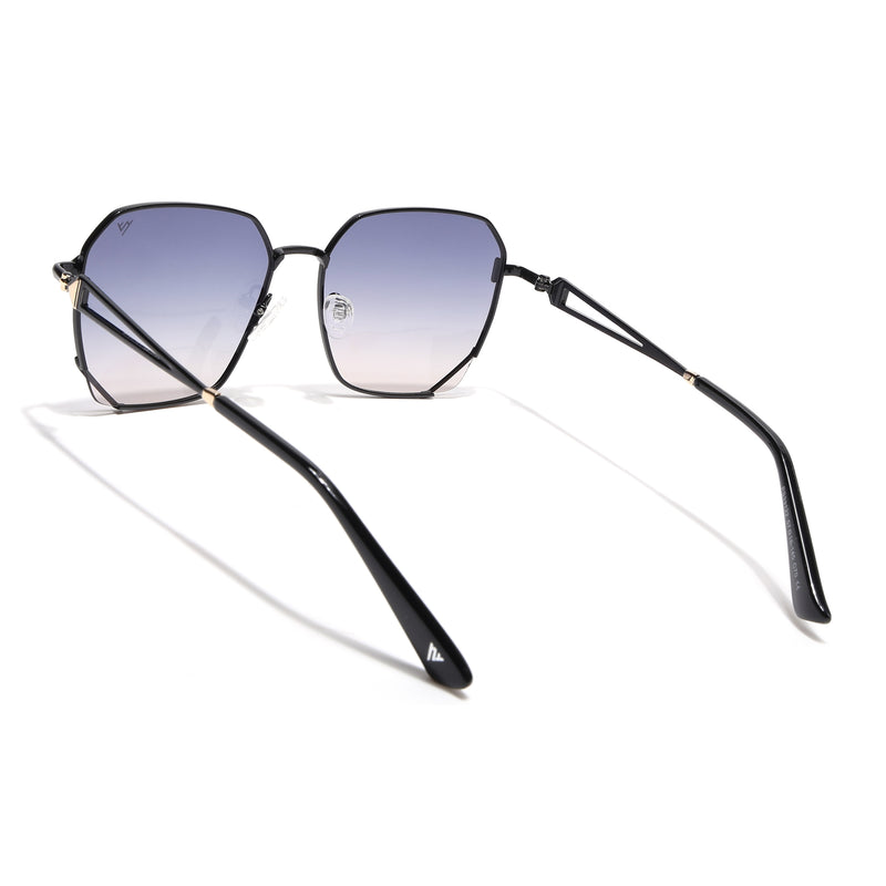 Oversize Sunglasses (Blue & Brown Lens | Black & Golden Frame - SLMG9111)