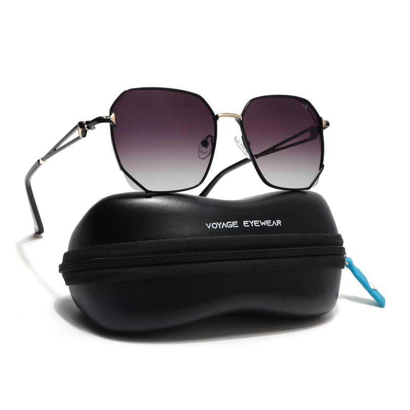 Oversize Sunglasses (Brown & Clear Lens | Black & Golden Frame - SLMG9112)