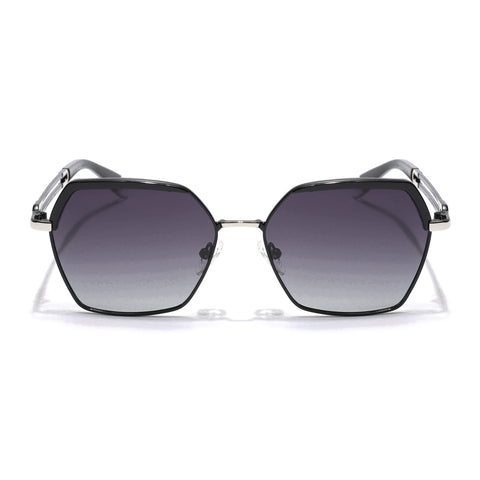 Hexagonal Polarized Sunglasses for Men & Women (Black & Clear Lens | Black Frame - SLPMG7202)