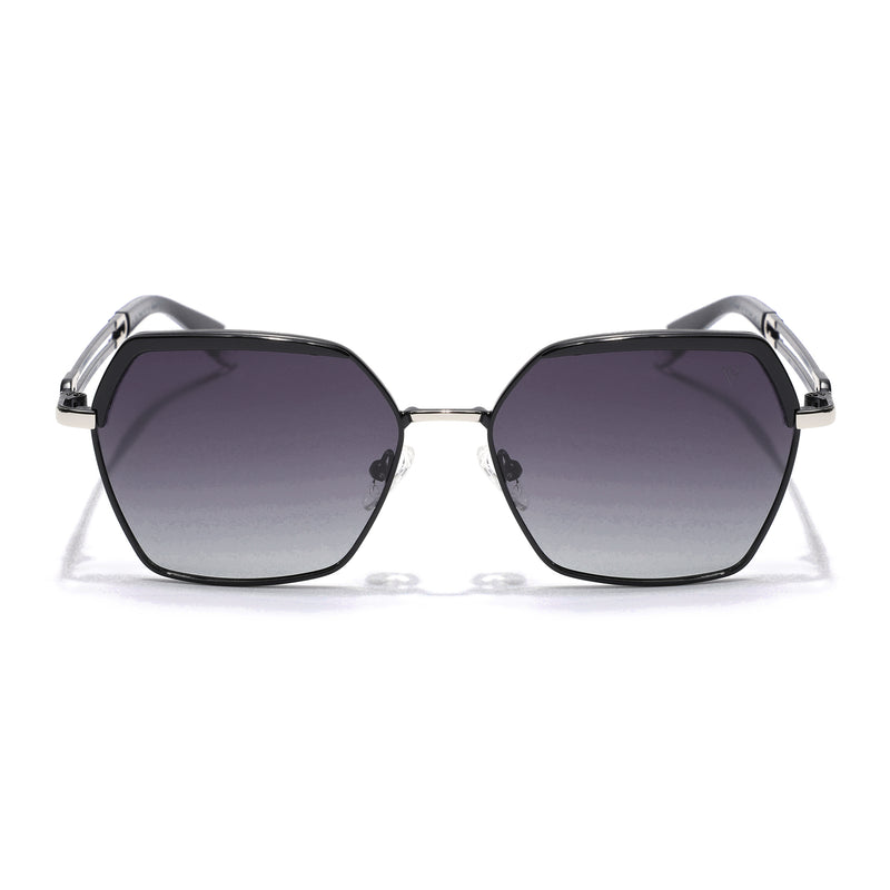 Hexagonal Polarized Sunglasses for Men & Women (Black & Clear Lens | Black Frame - SLPMG7202)