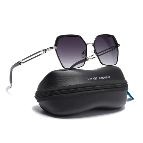 Hexagonal Polarized Sunglasses for Men & Women (Black & Clear Lens | Black Frame - SLPMG7202)