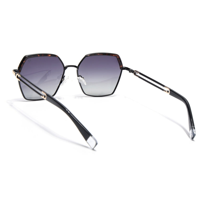 Hexagonal Polarized Sunglasses for Men & Women (Grey & Clear Lens | Black & Demi Brown Frame - SLPMG7203)
