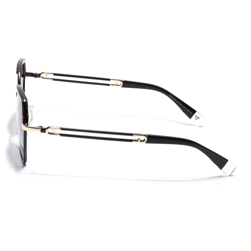 Hexagonal Polarized Sunglasses for Men & Women (Grey & Clear Lens | Black & Demi Brown Frame - SLPMG7203)