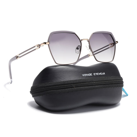 Hexagonal Polarized Sunglasses for Men & Women (Grey & Clear Lens | Grey Frame - SLPMG7204)