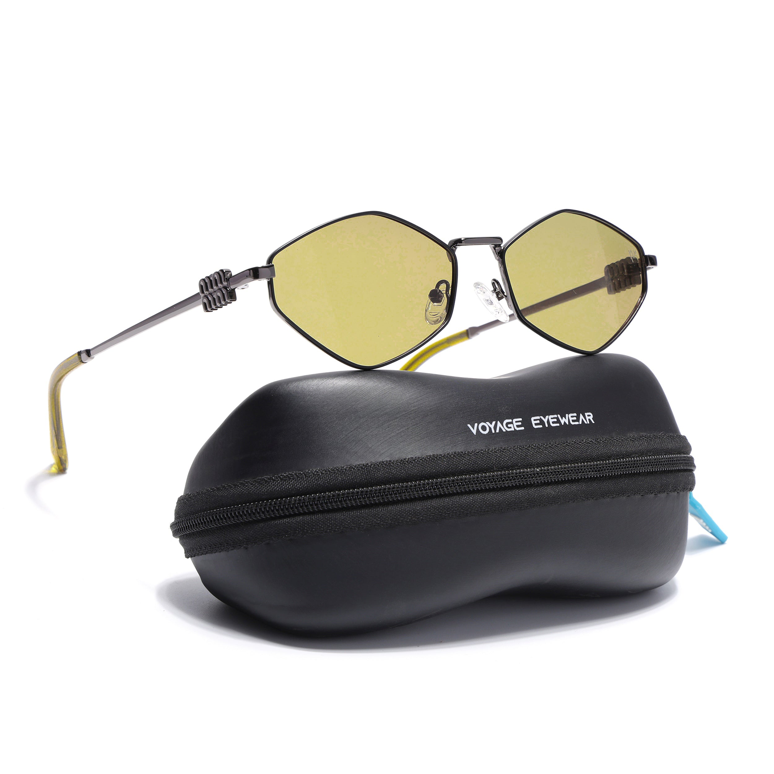 Hexagonal Polarized Sunglasses for Men & Women (Green Lens | Grey Frame - SLPMG7207)