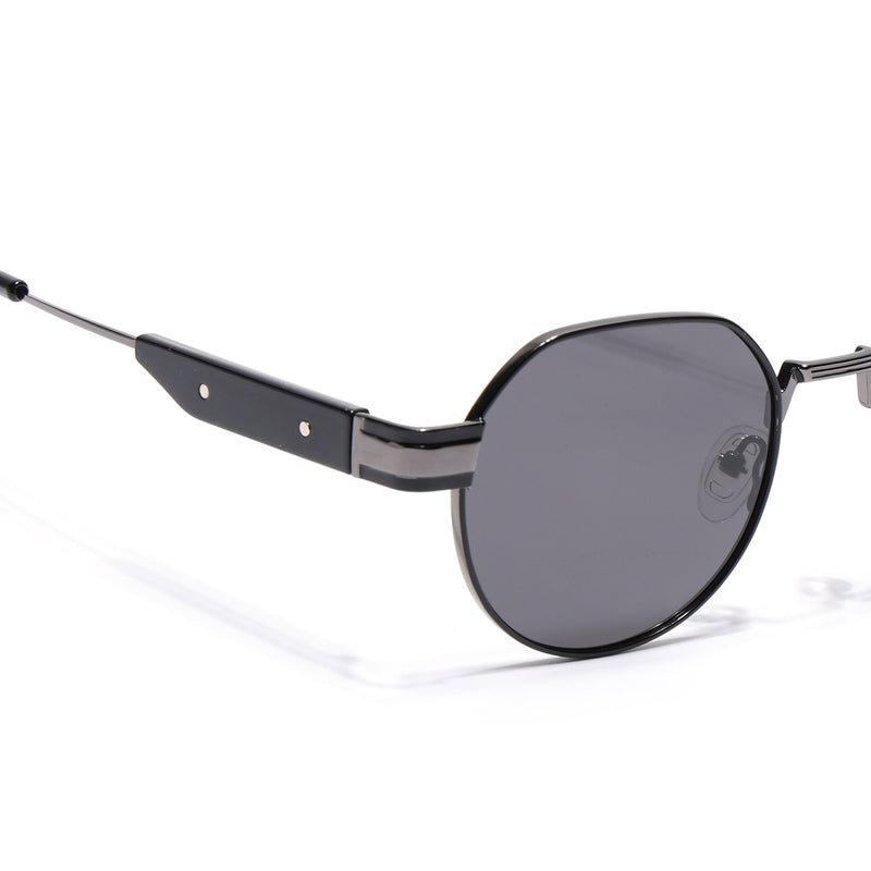 Round Polarized Sunglasses for Men & Women (Black Lens | Black Frame - SLPMG7213)