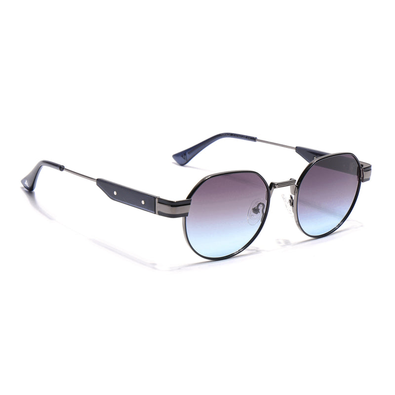 Round Polarized Sunglasses for Men & Women (Brown & Grey Lens | Black Frame - SLPMG7214)