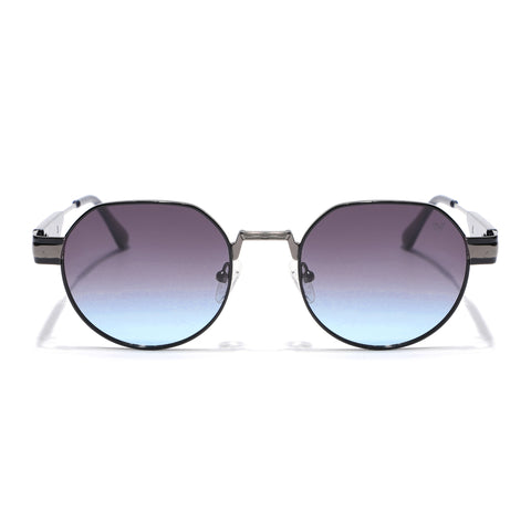 Round Polarized Sunglasses for Men & Women (Brown & Grey Lens | Black Frame - SLPMG7214)