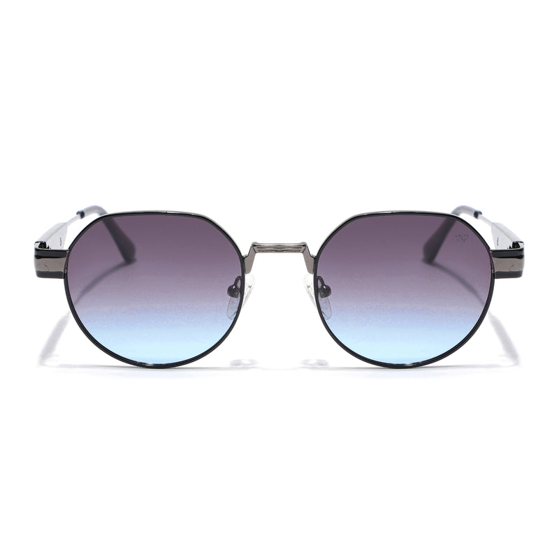 Round Polarized Sunglasses for Men & Women (Brown & Grey Lens | Black Frame - SLPMG7214)