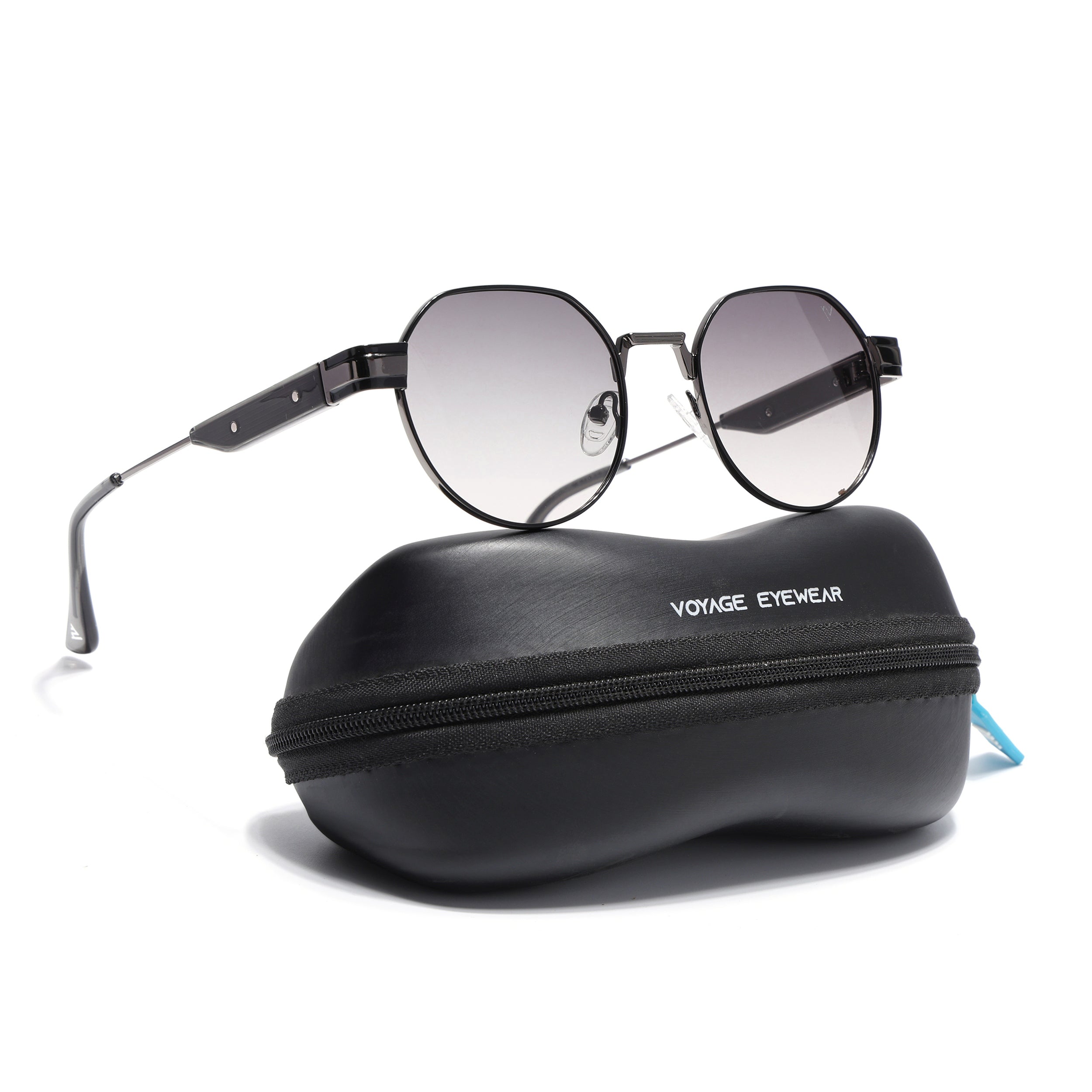 Round Polarized Sunglasses for Men & Women (Brown & Clear Lens | Black Frame - SLPMG7215)