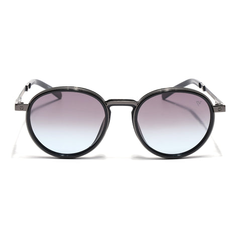 Round Polarized Sunglasses for Men & Women (Brown & Grey Lens | Black Frame - SLPMG7210)