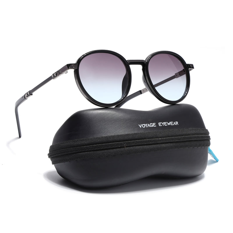 Round Polarized Sunglasses for Men & Women (Brown & Grey Lens | Black Frame - SLPMG7210)