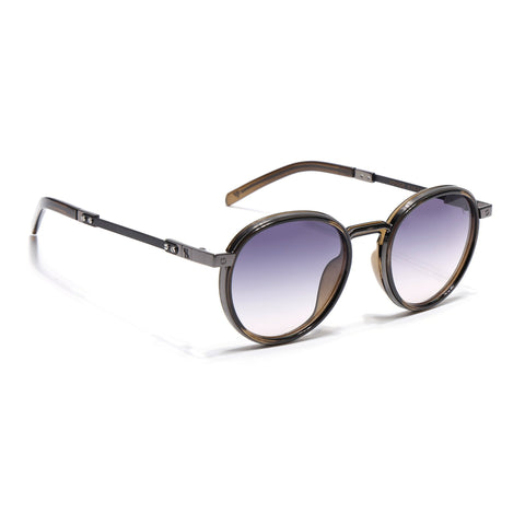 Round Polarized Sunglasses for Men & Women (Grey & Clear Lens | Brown Frame - SLPMG7212)