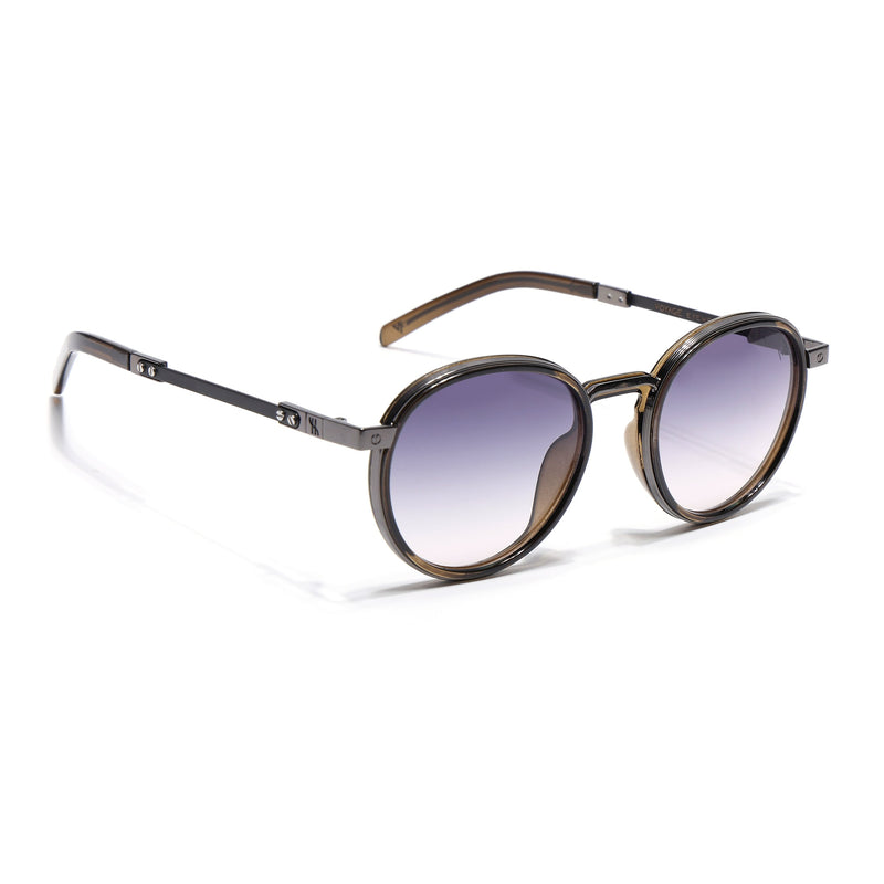 Round Polarized Sunglasses for Men & Women (Grey & Clear Lens | Brown Frame - SLPMG7212)