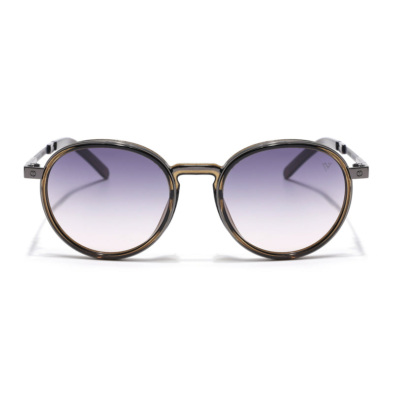 Round Polarized Sunglasses for Men & Women (Grey & Clear Lens | Brown Frame - SLPMG7212)