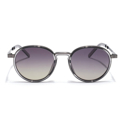 Round Polarized Sunglasses for Men & Women (Brown & Clear Lens | Grey Frame - SLPMG7211)