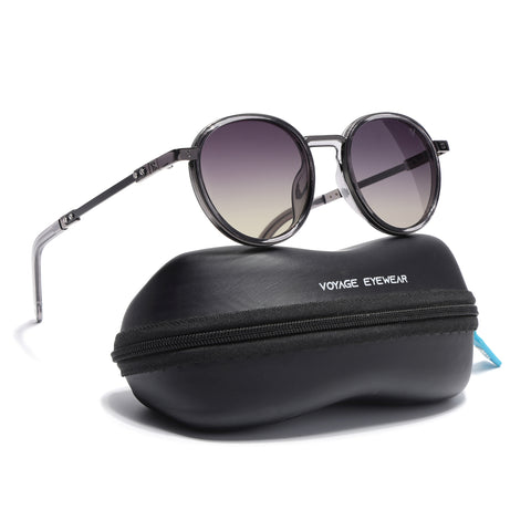 Round Polarized Sunglasses for Men & Women (Brown & Clear Lens | Grey Frame - SLPMG7211)
