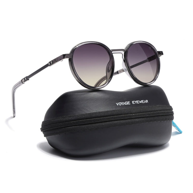 Round Polarized Sunglasses for Men & Women (Brown & Clear Lens | Grey Frame - SLPMG7211)