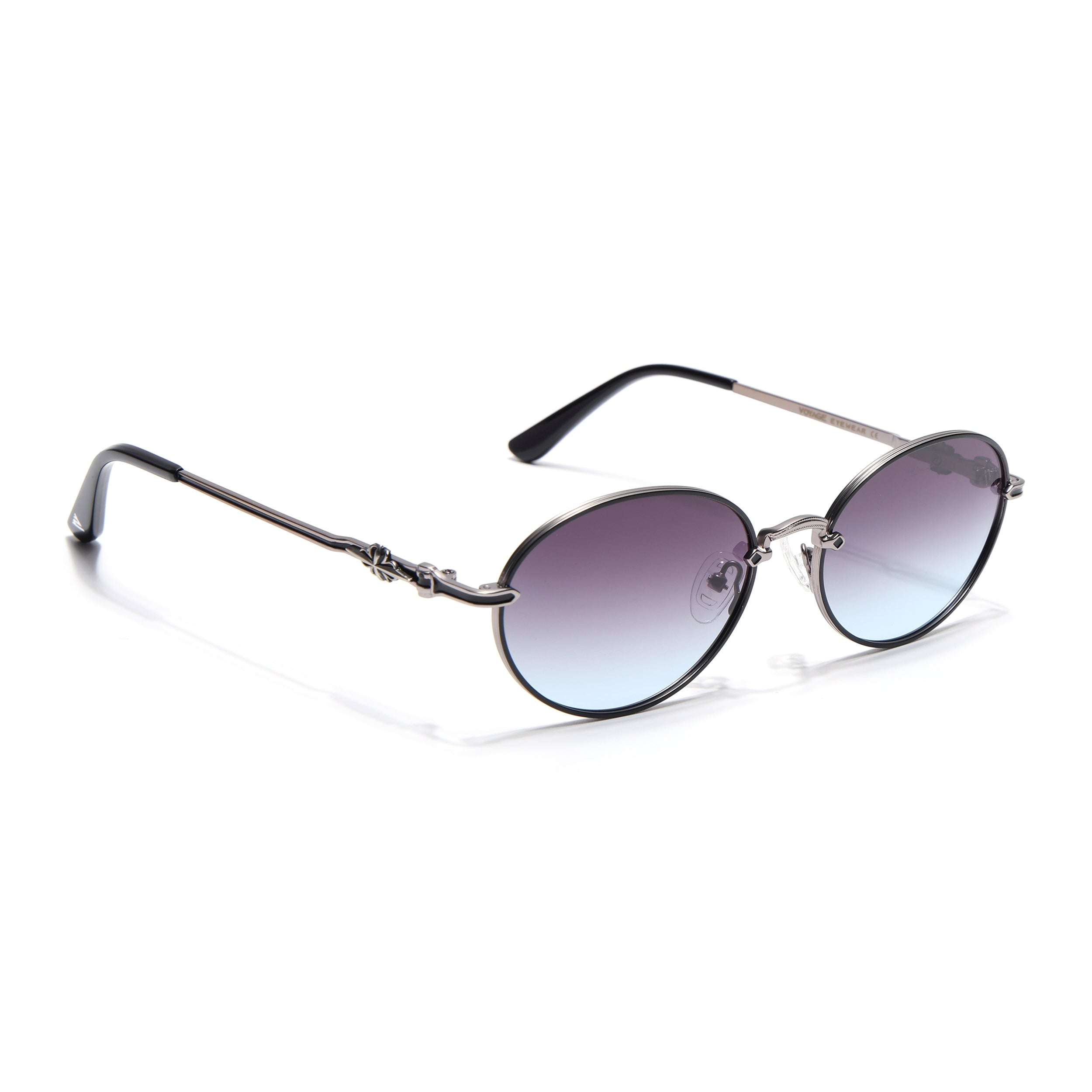 Oval Polarized Sunglasses for Men & Women (Grey & Clear Lens | Silver Frame - SLPMG7229)
