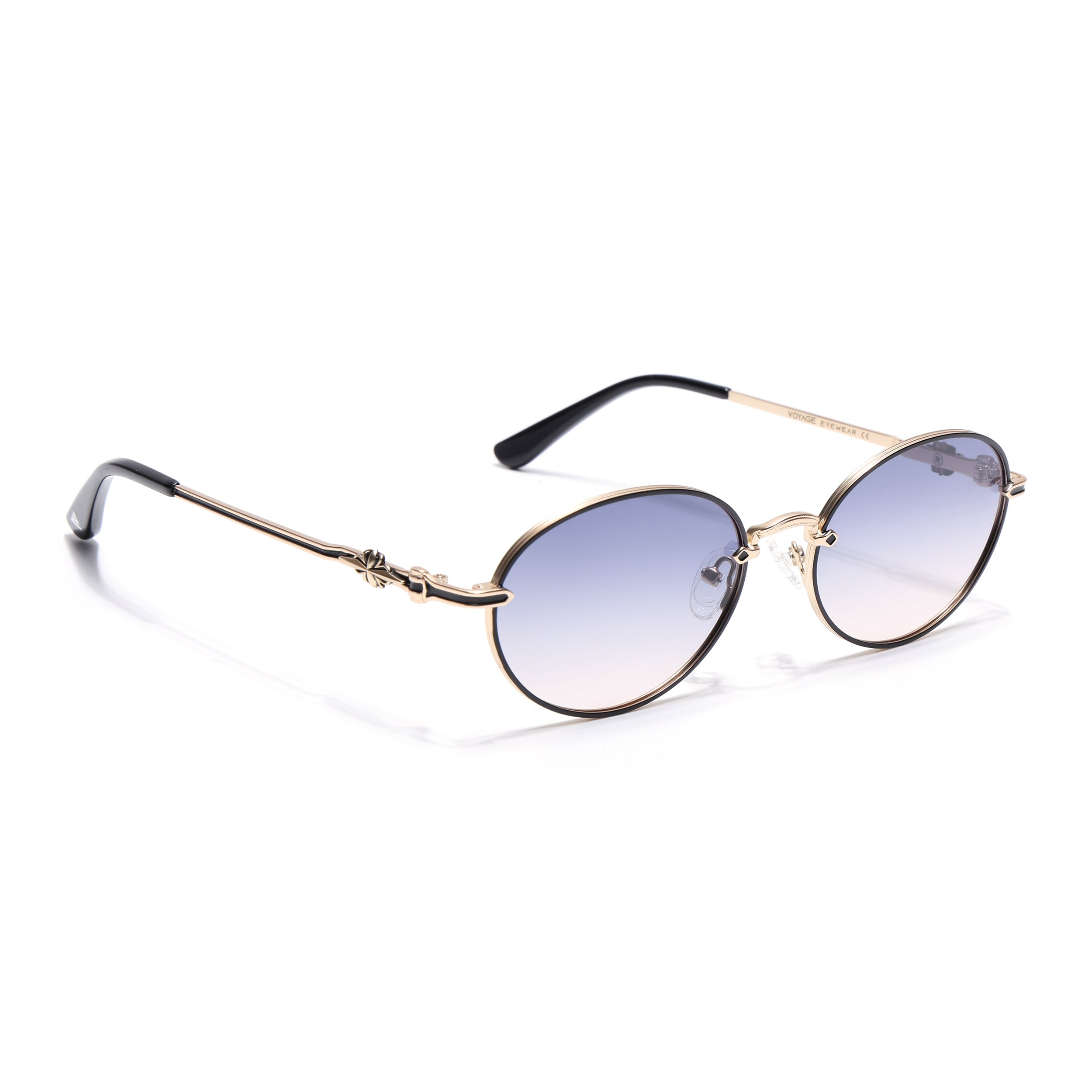 Oval Polarized Sunglasses for Men & Women (Grey & Brown Lens | Golden Frame - SLPMG7231)