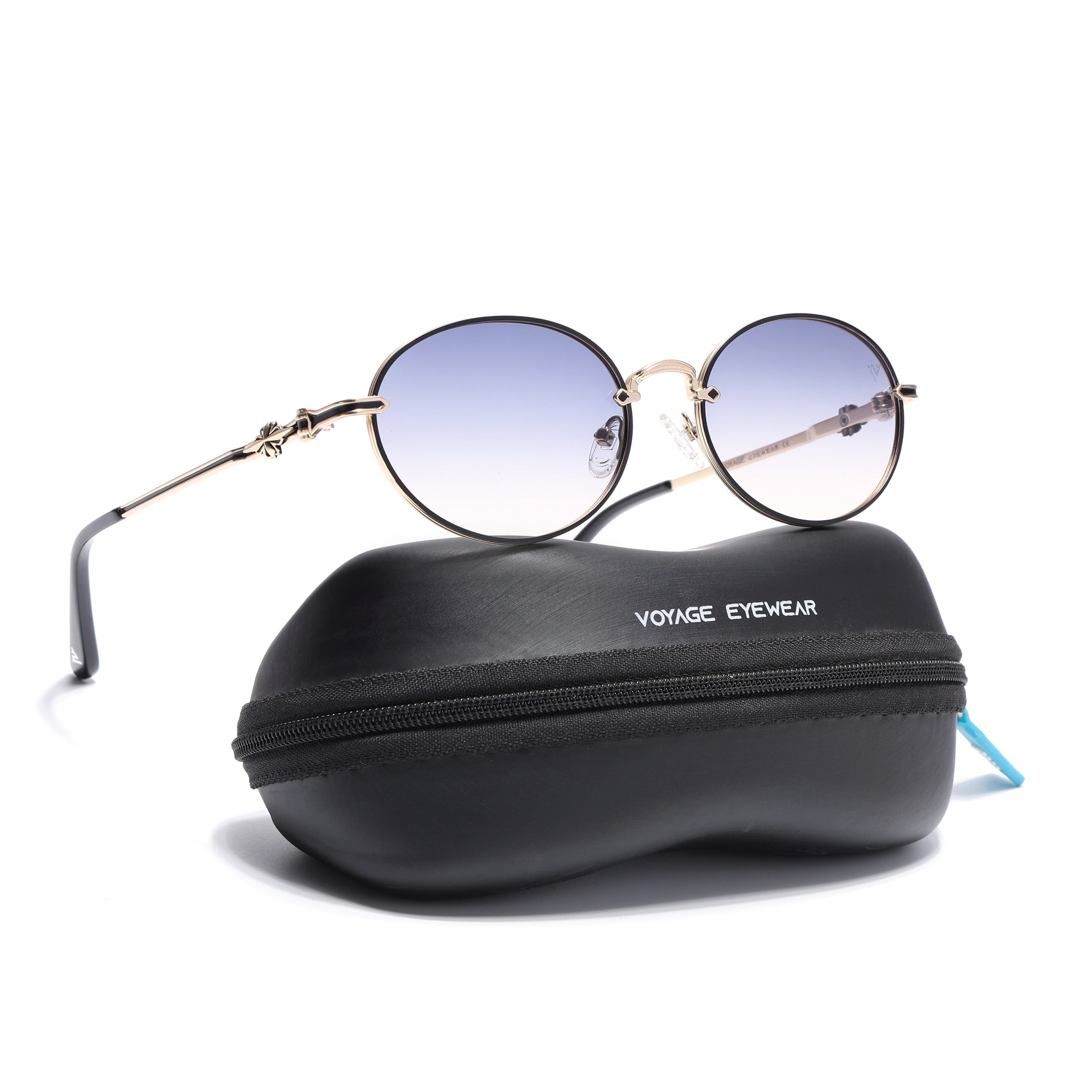 Oval Polarized Sunglasses for Men & Women (Grey & Brown Lens | Golden Frame - SLPMG7231)