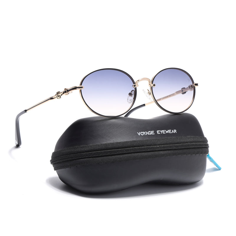 Oval Polarized Sunglasses for Men & Women (Grey & Brown Lens | Golden Frame - SLPMG7231)