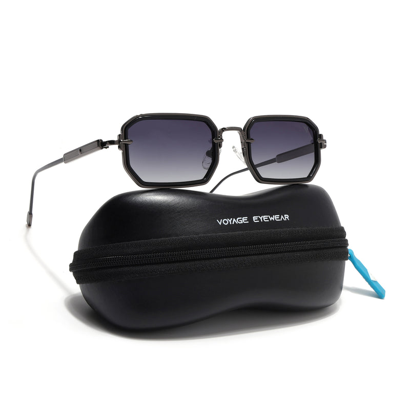 Rectangle Polarized Sunglasses (Black Lens | Gun Matel Frame - SLPMG9080)