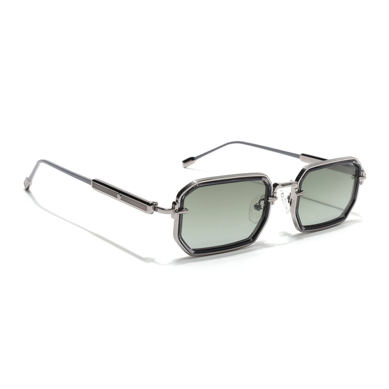 Rectangle Polarized Sunglasses (Green Lens | Silver Frame - SLPMG9081)