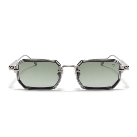 Rectangle Polarized Sunglasses (Green Lens | Silver Frame - SLPMG9081)