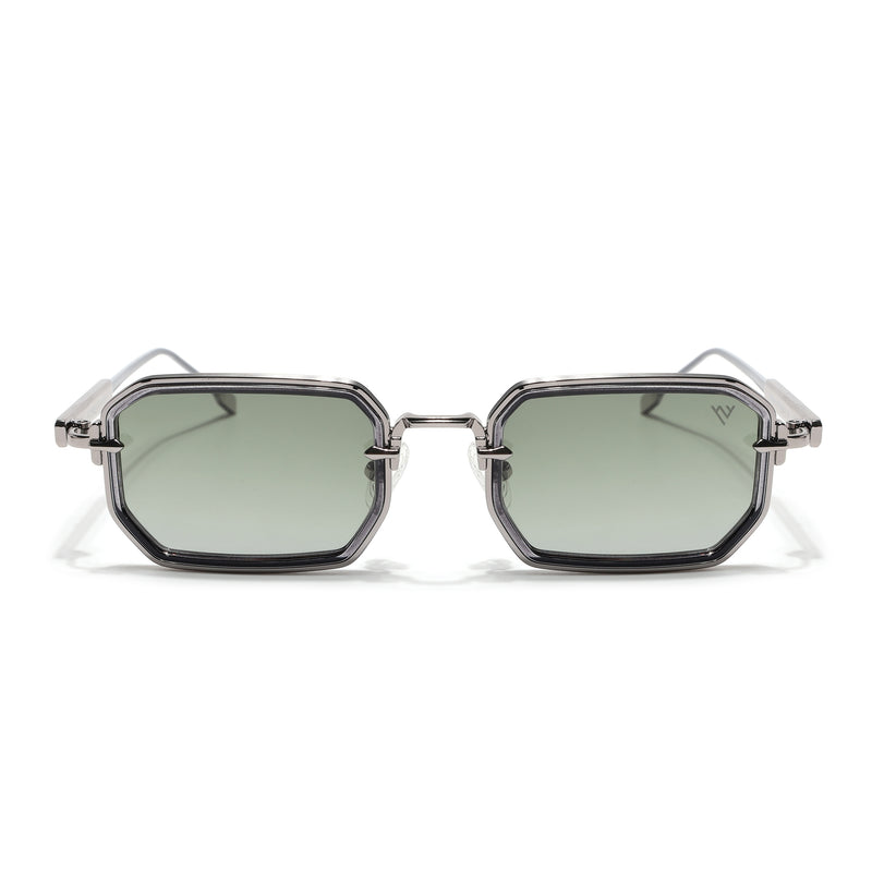 Rectangle Polarized Sunglasses (Green Lens | Silver Frame - SLPMG9081)
