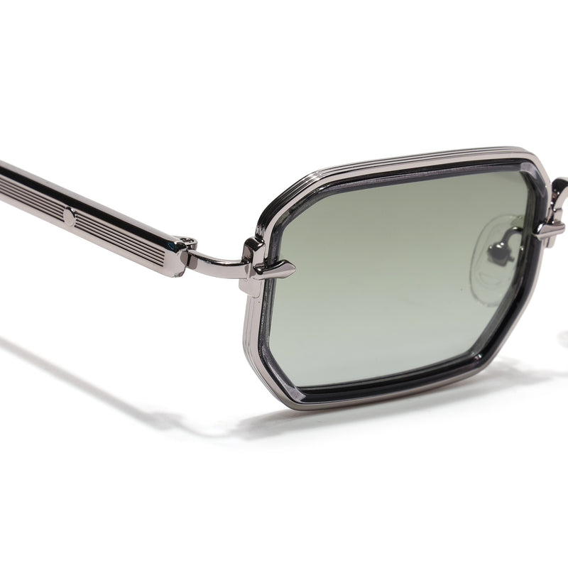 Rectangle Polarized Sunglasses (Green Lens | Silver Frame - SLPMG9081)