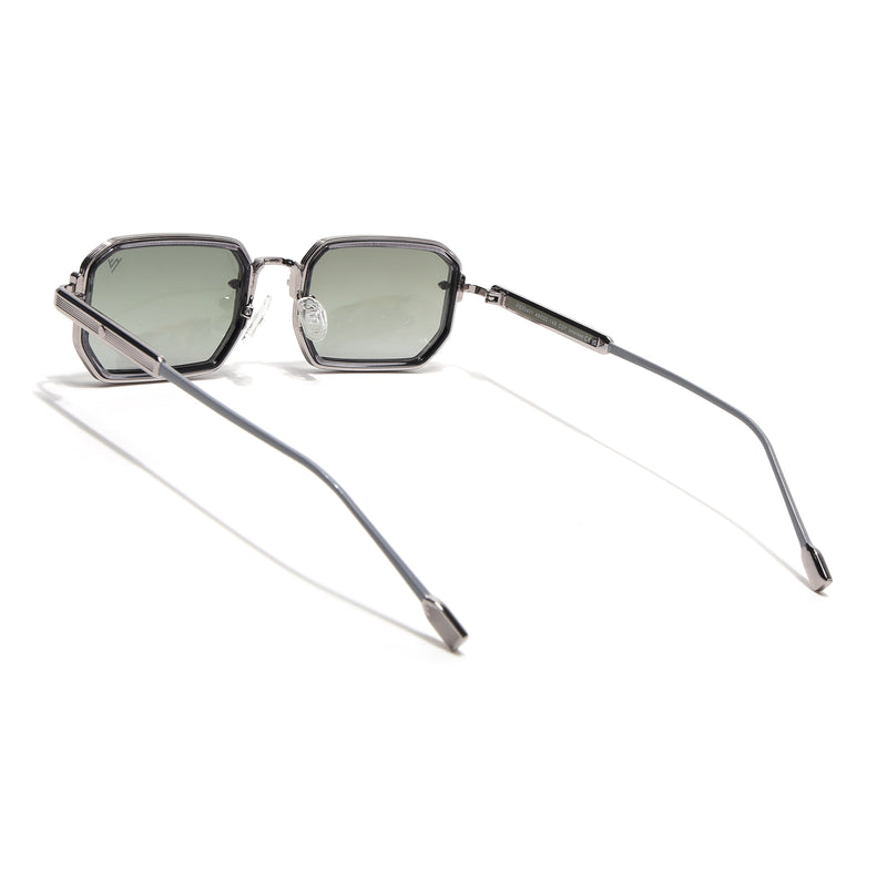 Rectangle Polarized Sunglasses (Green Lens | Silver Frame - SLPMG9081)