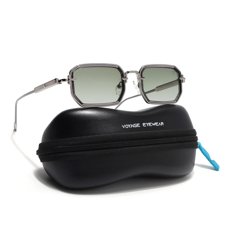 Rectangle Polarized Sunglasses (Green Lens | Silver Frame - SLPMG9081)