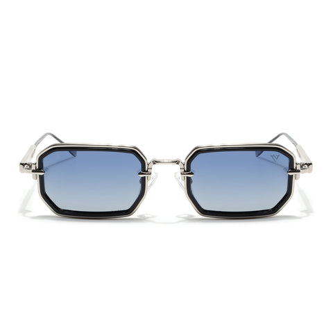 Rectangle Polarized Sunglasses (Blue Lens | Silver Frame - SLPMG9082)