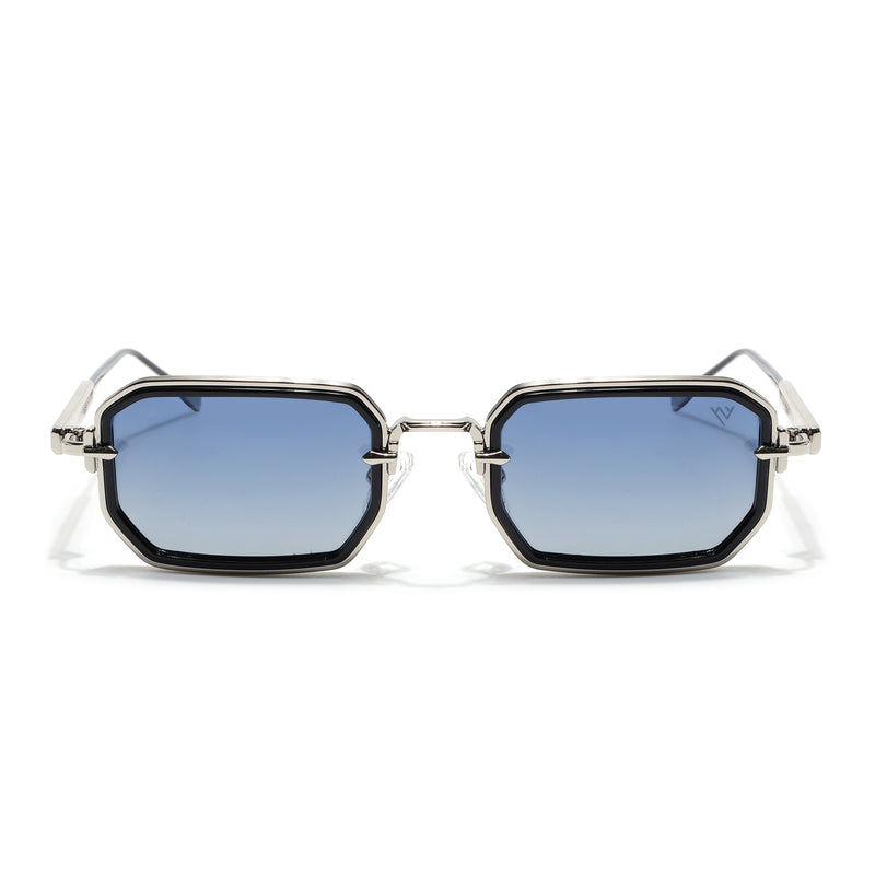 Rectangle Polarized Sunglasses (Blue Lens | Silver Frame - SLPMG9082)