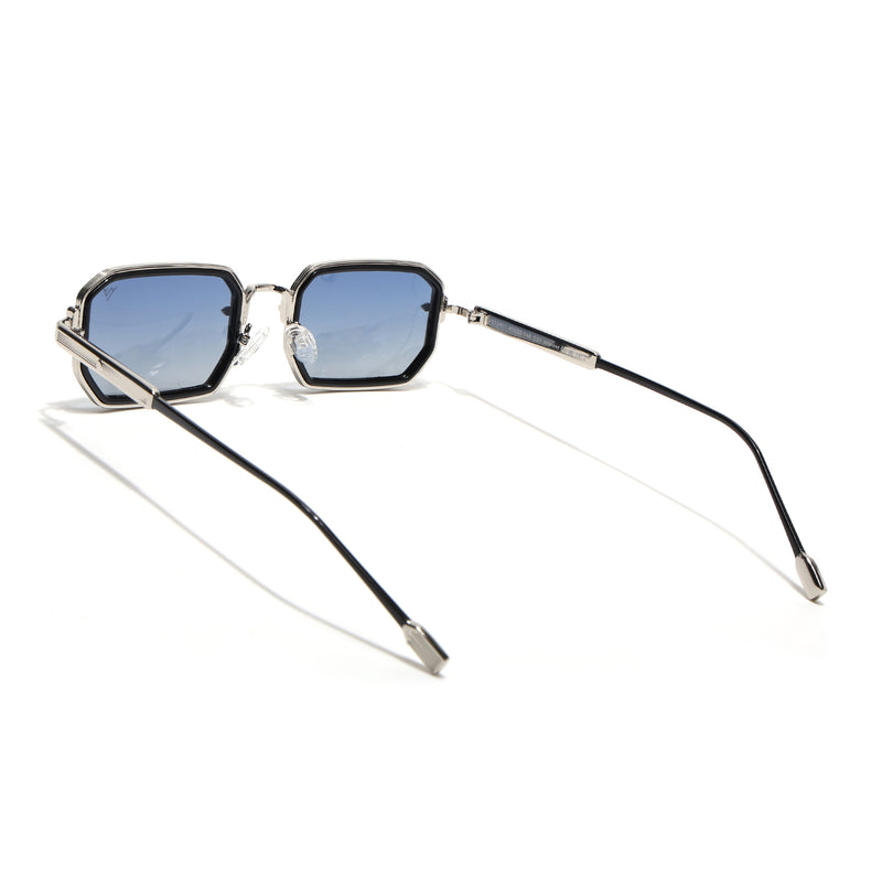 Rectangle Polarized Sunglasses (Blue Lens | Silver Frame - SLPMG9082)
