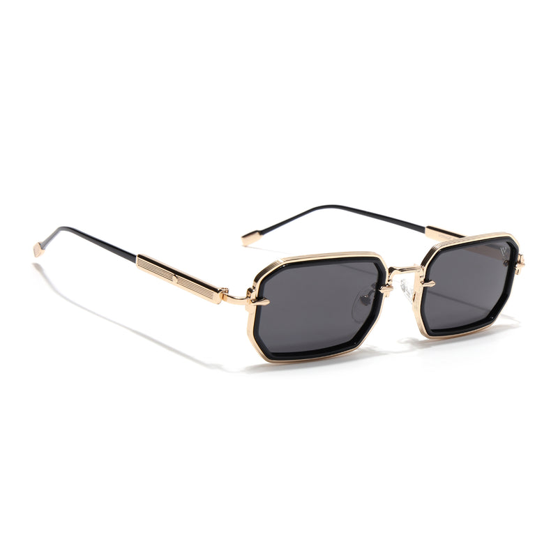 Rectangle Polarized Sunglasses (Black Lens | Golden Frame - SLPMG9083)